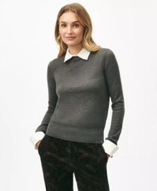 Brooks Brothers Removable Collar Cuff Sweater in Fine Merino Wool in Dark Grey at Brooks Brothers