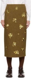 Brown And Yellow Straight Fitted Midi Skirt at ssense