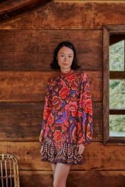 Brown Bright Flora Long Sleeve Mini Dress FARM Rio at FARM Rio