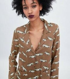 Brown Car Print Pajama Style Shirt by Zara at Zara