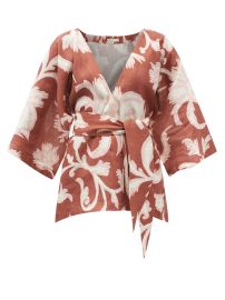 Brown Carina floral-print linen wrap top  Cala de la Cruz  FASHION US at Matches