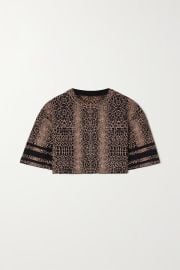 Brown Cropped leopard jacquard-knit T-shirt ALAA NET-A-PORTER at Net a Porter