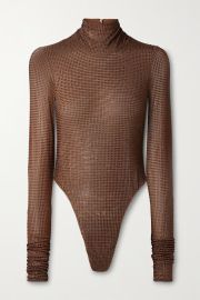 Brown Crystal-embellished stretch-tulle turtleneck bodysuit LAQUAN SMITH NET-A-PORTER at Net a Porter