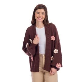 Brown Dianne Icon Cardigan Crochet Knit Womens Sweater Mud Pie at Mud Pie