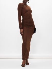 Brown Gathered knit maxi dress Saint Laurent MATCHES UK at Matches