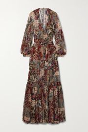 Brown Isra belted printed silk-voile maxi dress VERONICA BEARD NET-A-PORTER at Net a Porter