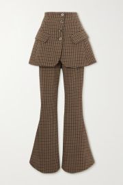 Brown Layered checked tweed flared pants AWAKE MODE NET-A-PORTER at Net a Porter