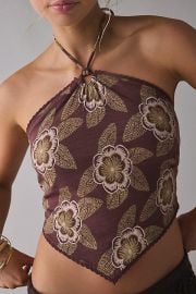 Brown Mya Y Neck Halter Crop Top at Urban Outfitters