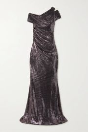 Brown One-shoulder draped sequined metallic stretch-knit gown TALBOT RUNHOF NET-A-PORTER at Net a Porter