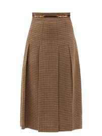 Brown Pleated checked linen midi skirt  Gucci  FASHION US at Matches