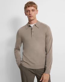 Brown Regal Wool Long-Sleeve Polo Shirt at Theory