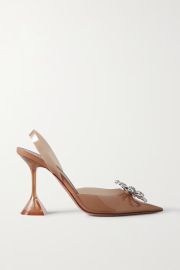 Brown Rosie crystal-embellished bow-detailed PVC slingback pumps  AMINA MUADDI  NET-A-PORTER at Net a Porter