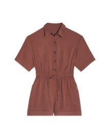 Brown Utility Trouser Twill Pull On Romper at WeWoreWhat