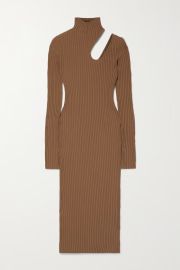 Brown Victoria cutout ribbed cotton turtleneck midi dress ANINE BING NET-A-PORTER at Net a Porter