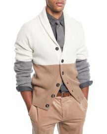 Brunello Cucinelli Colorblock Shawl Collar Cardigan at Bergdorf Goodman