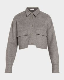 Brunello Cucinelli Fluid Wool Cropped Shirt Jacket with Patch Pockets at Neiman Marcus