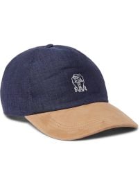 Brunello Cucinelli Logo Embroidered Linen and Suede Baseball Cap in Blue at Net a Porter