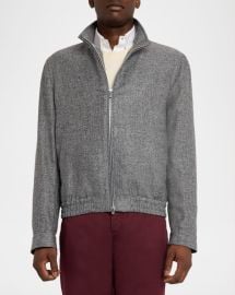 Brunello Cucinelli Mens Silk Linen And Wool Hopsack Stand Collar Jacket at Neiman Marcus