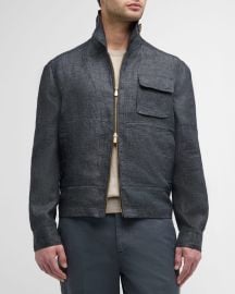 Brunello Cucinelli Menx27s Linen Full-Zip Bomber Jacket at Neiman Marcus