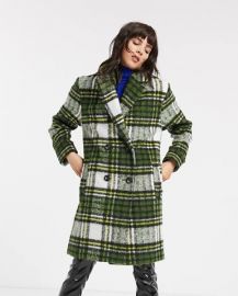 Brushed Check Double Breasted Coat by Asos at Asos