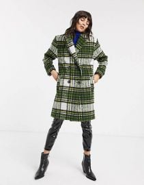 Brushed Check Double Breasted Coat by Asos at Asos