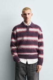 Brushed Striped Knit Polo Shirt at Zara