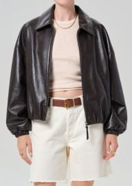 Bubble Hem Bomber Jacket in Chocolate Dark Brown at Citizens of Humanity