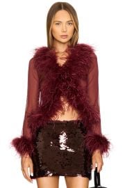 Bubish Gigi Feather Blouse In Cherry at Revolve