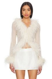 Bubish Gigi Feather Blouse In White at Revolve