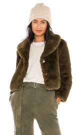 Bubish Milan Cropped Faux Fur Jacket in Khaki from Revolve com at Revolve