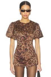 Bubish Poppy Bubble Sleeve Blouse Top In Leopard at Revolve