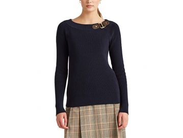 Buckled Cotton Cardigan Sweater by Lauren Ralph Lauren at Zappos