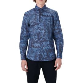 Bugatchi Shaped Fit Abstract Print Stretch Cotton Button-Up Shirt at Nordstrom