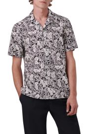 Bugatchi Shaped Fit Print Stretch Cotton Short Sleeve Button Up Shirt at Nordstrom