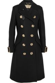 Burberry - Leather-trimmed double-breasted wool-blend coat at Net A Porter