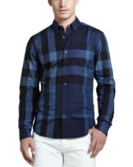 Burberry Brit Large-Check Sport Shirt Navy at Neiman Marcus