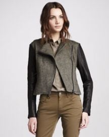 Burberry Brit Leather-Sleeve Textured Jacket at Neiman Marcus