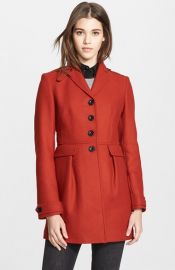 Burberry Brit and39Elmwynand39 Leather Trim Fit andamp Flare Wool Blend Coat at Nordstrom