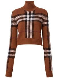 Burberry Exaggerated Check Cropped Jumper Brown BN at Farfetch