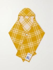 Burberry Hooded Checked Wool jacquard Scarf in yellow at Net a Porter