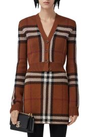 Burberry Keelan Check V Neck Crop Wool Cardigan at Nordstrom