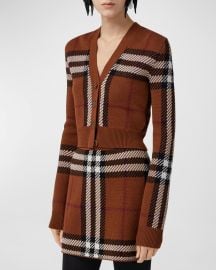 Burberry Keelan Check V Neck Crop Wool Cardigan at Neiman Marcus