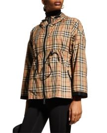 Burberry Logo Tape Vintage Check Hooded Jacket at Neiman Marcus