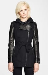 Burberry London Asymmetrical Zip Leather Accent Trench Coat at Nordstrom