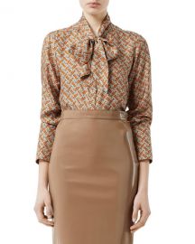 Burberry Long-Sleeve Tie-Neck Top at Neiman Marcus