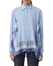 Burberry Monogram Print Trim Silk Boyfriend Shirt at Neiman Marcus