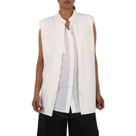 Burberry Neutral White Suziesl Crepe De Chine Logo Detail Sleeveless Silk Shirt at Jomashop