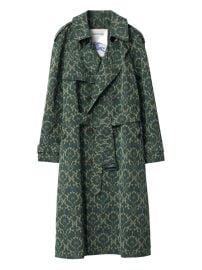 Burberry Patterned Belted Trench Coat Green at Farfetch