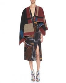 Burberry Prorsum Check Blanket Poncho and Smocked Painted Silk Dress at Neiman Marcus