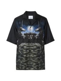 Burberry Rockwood Unicorn Meadow Print Silk Bowling Shirt  SaksFifthAvenue at Saks Fifth Avenue